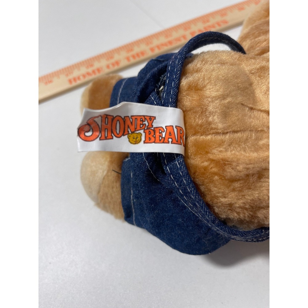 Shoneys Bear Plush Stuffed Animal Red Shirt Denim Overalls Vintage Toy 1986 - Picture 7 of 8